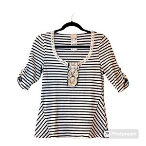 Anthropologie Nautical Preppy Women's Black-White Stripe Knit Shirt Top S